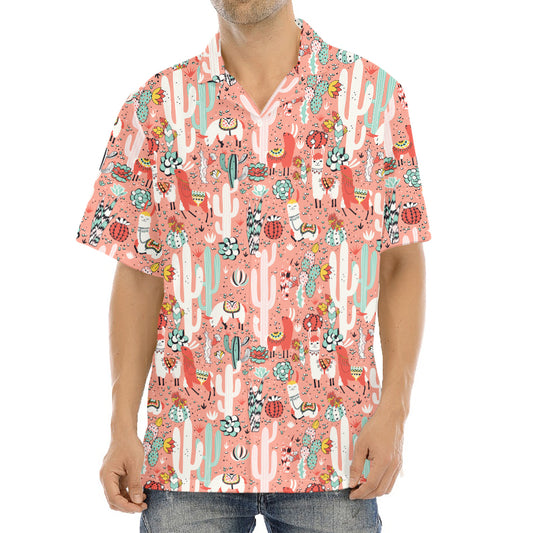 Happy Llama Pattern Print Aloha Shirt