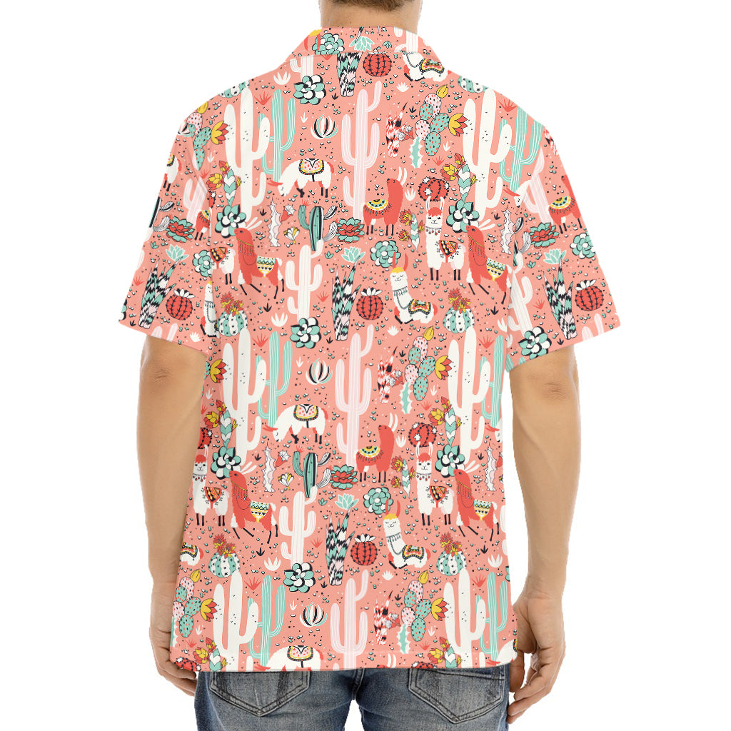 Happy Llama Pattern Print Aloha Shirt