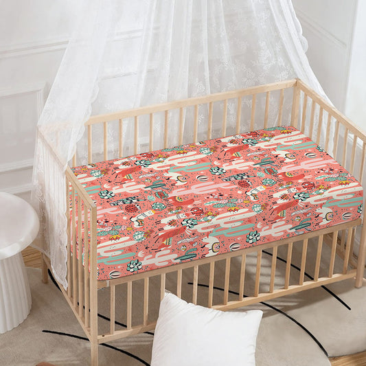 Happy Llama Pattern Print Baby Crib Sheet