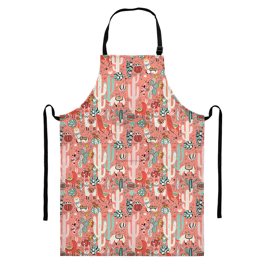 Happy Llama Pattern Print Bib Apron With Pocket