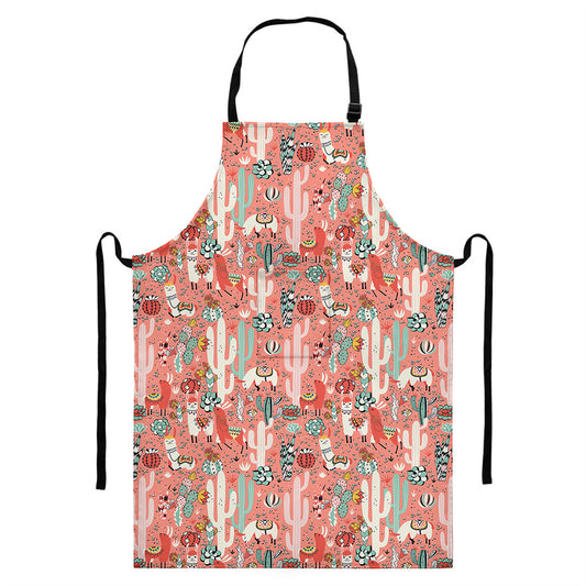 Happy Llama Pattern Print Bib Apron With Pocket