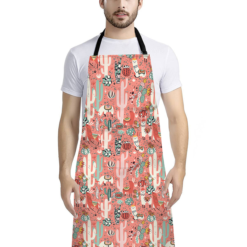 Happy Llama Pattern Print Bib Apron With Pocket