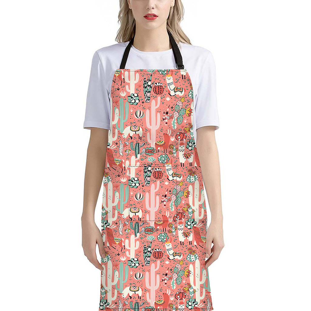 Happy Llama Pattern Print Bib Apron With Pocket