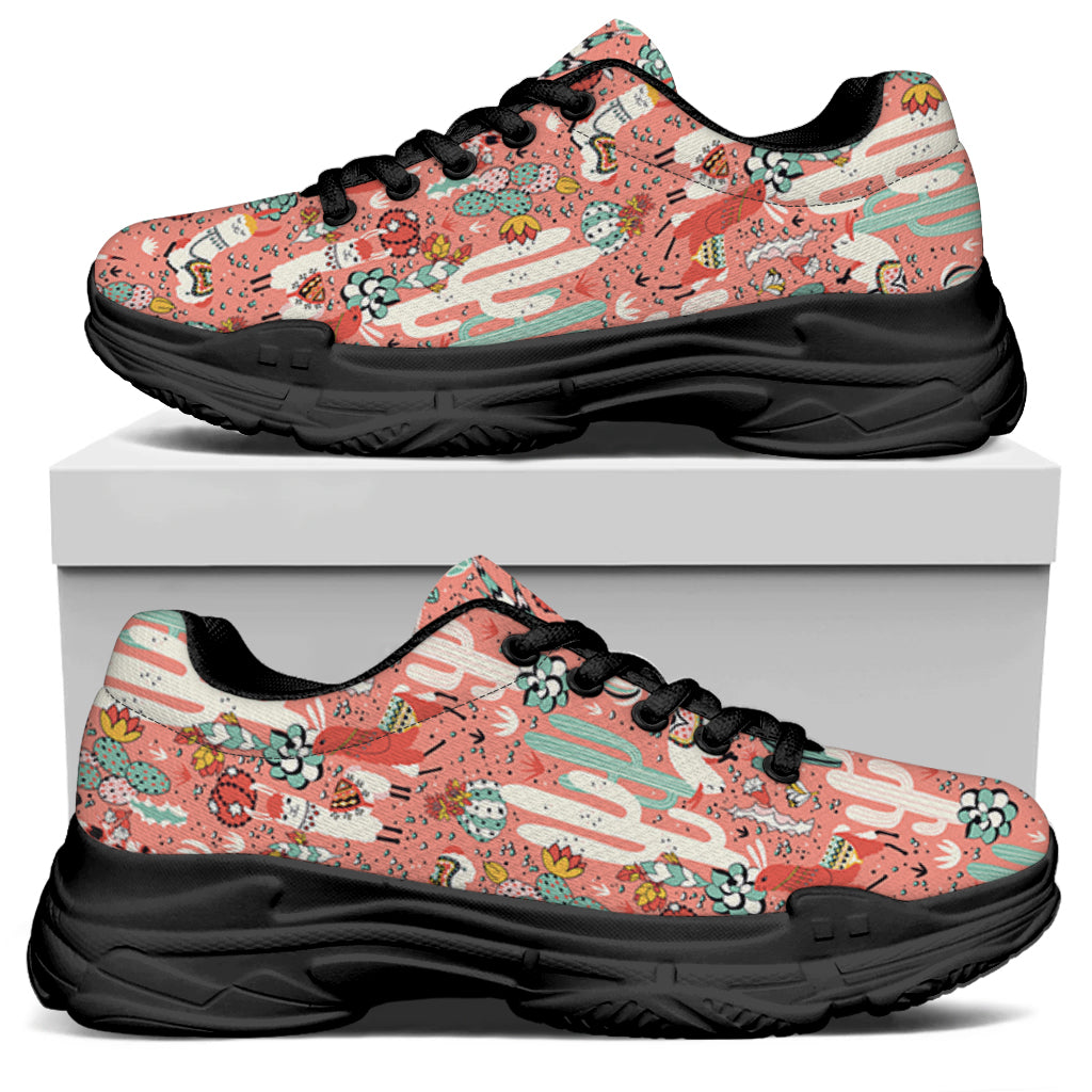 Happy Llama Pattern Print Black Chunky Shoes