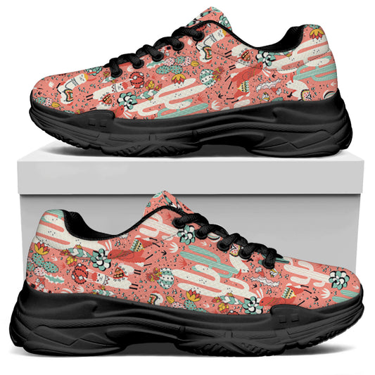 Happy Llama Pattern Print Black Chunky Shoes