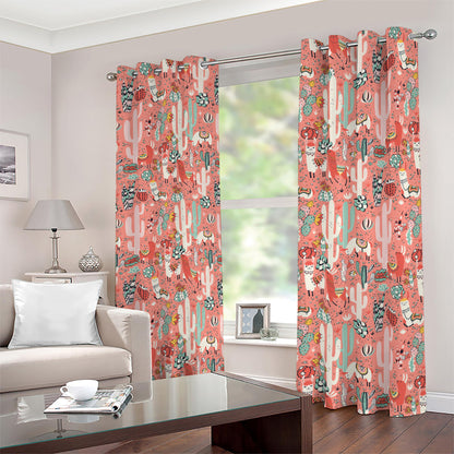 Happy Llama Pattern Print Blackout Grommet Curtains