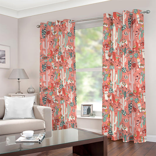 Happy Llama Pattern Print Blackout Grommet Curtains