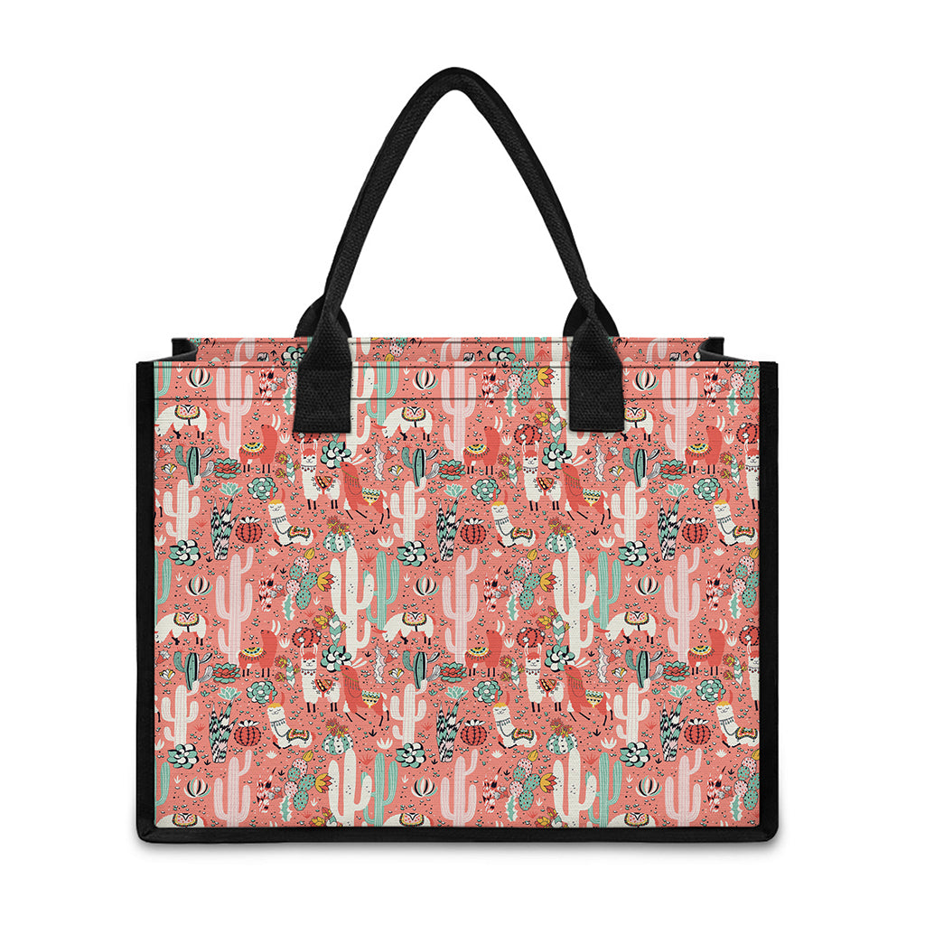 Happy Llama Pattern Print Canvas Tote Bag