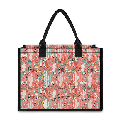 Happy Llama Pattern Print Canvas Tote Bag