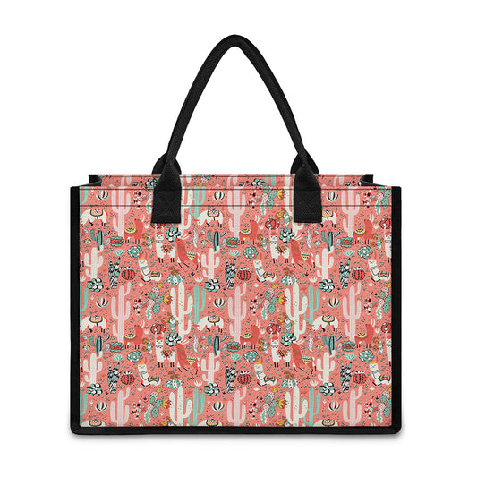 Happy Llama Pattern Print Canvas Tote Bag