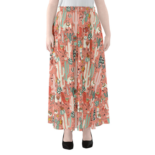 Happy Llama Pattern Print Chiffon Maxi Skirt