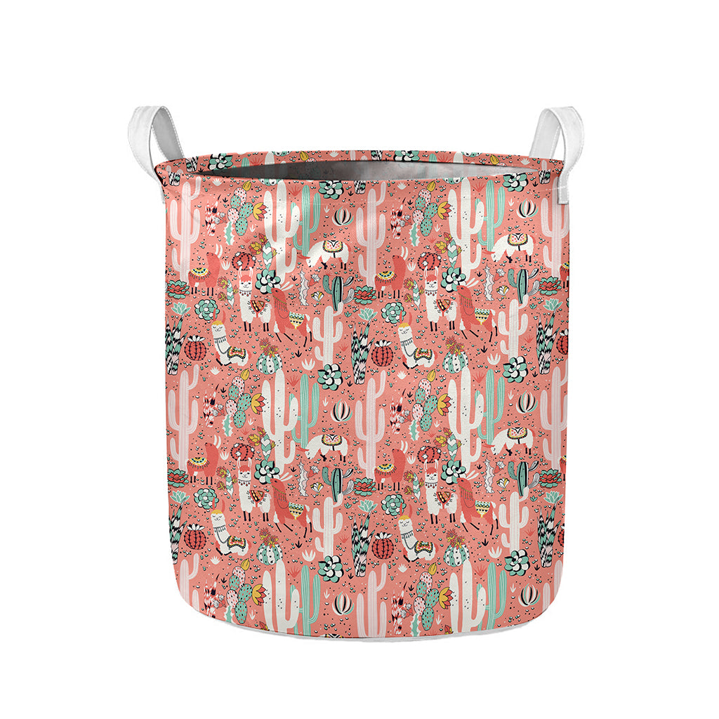 Happy Llama Pattern Print Collapsible Laundry Basket