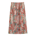 Happy Llama Pattern Print Cotton Front Slit Maxi Skirt