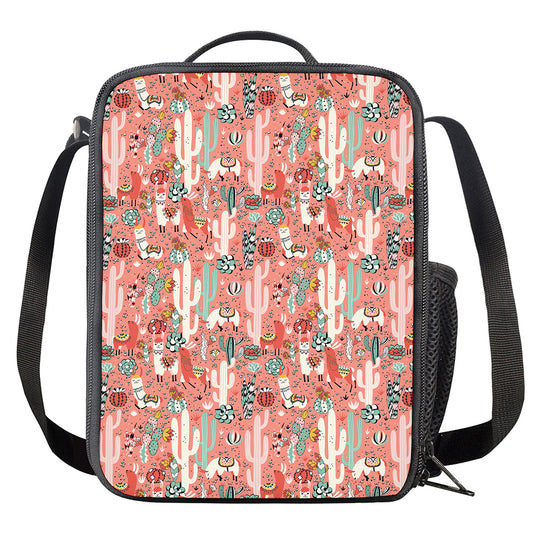 Happy Llama Pattern Print Crossbody Lunch Bag
