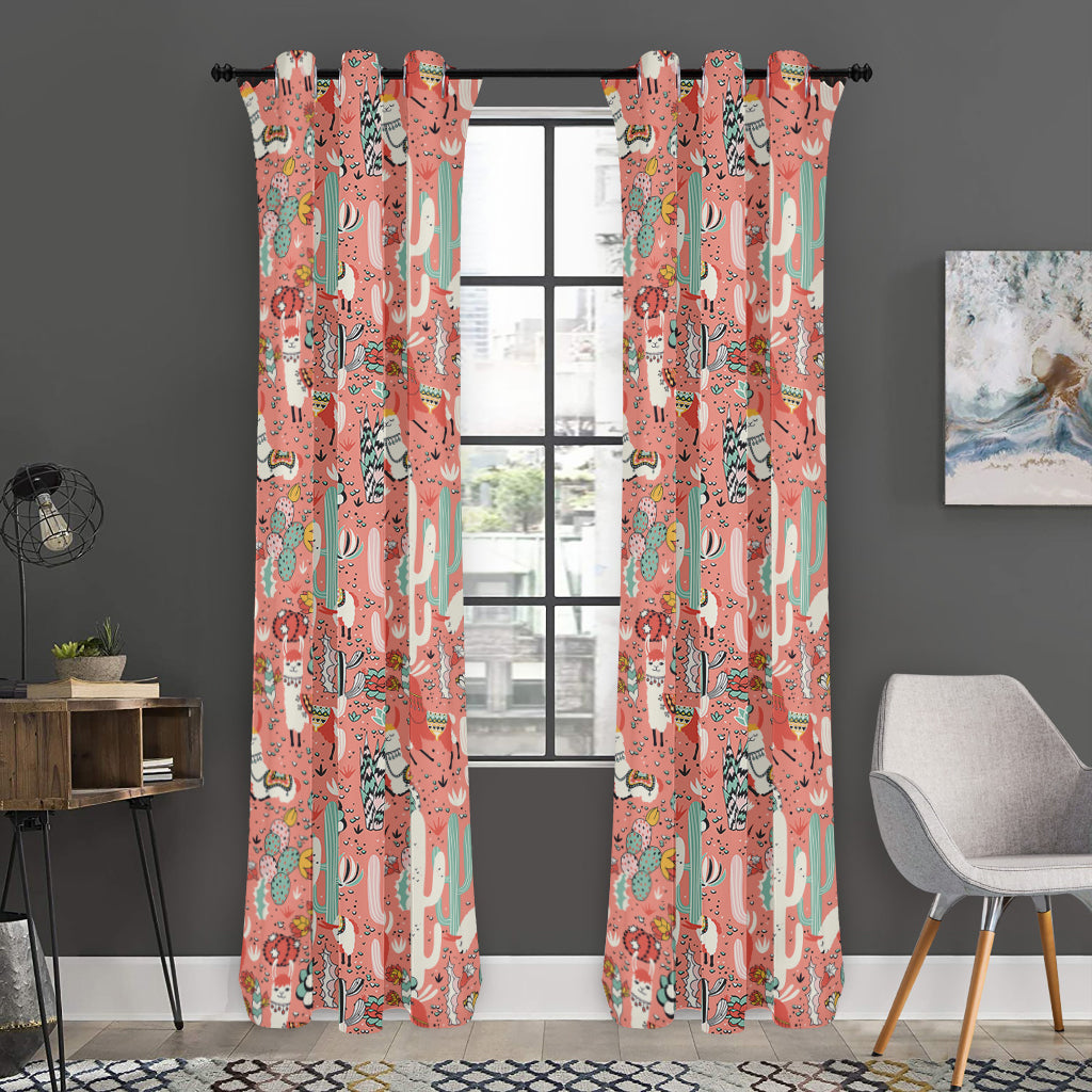 Happy Llama Pattern Print Curtain