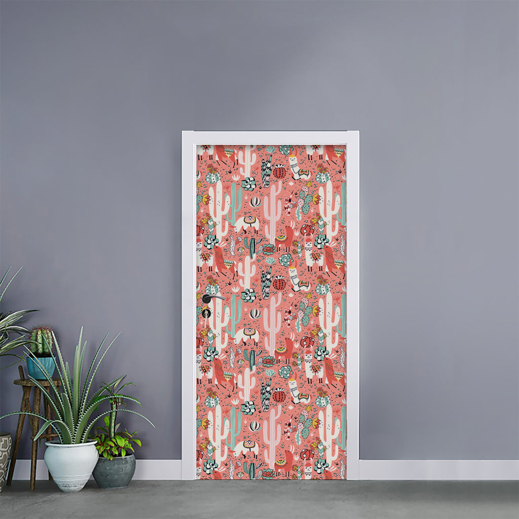 Happy Llama Pattern Print Door Sticker