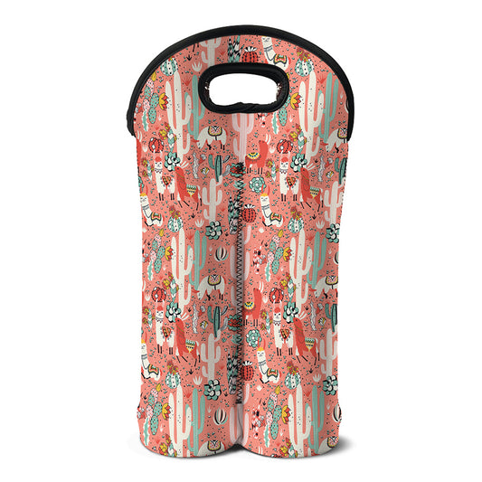 Happy Llama Pattern Print Double Neoprene Wine Tote