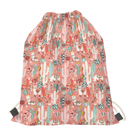 Happy Llama Pattern Print Drawstring Bag