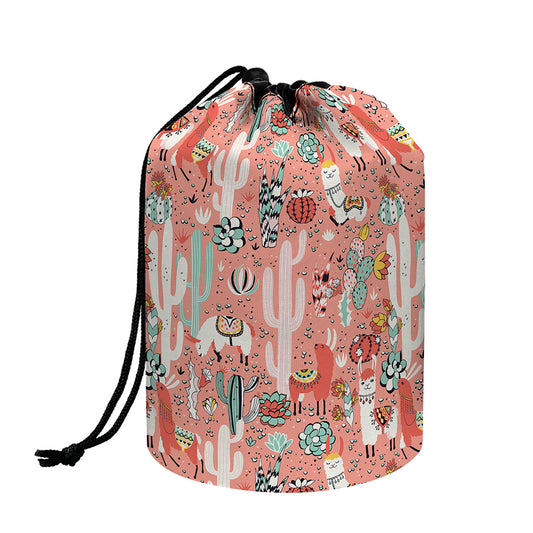 Happy Llama Pattern Print Drawstring Makeup Bag