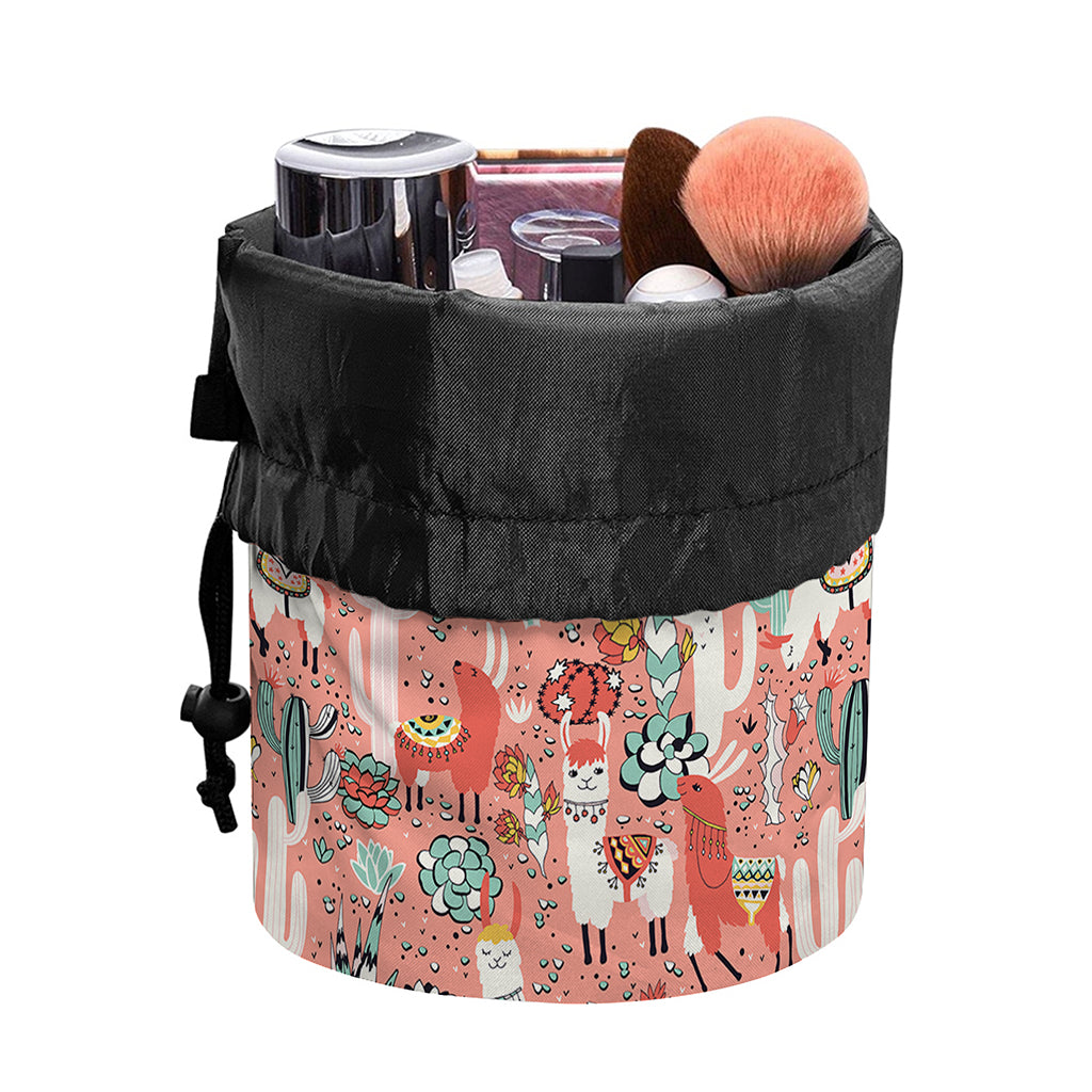 Happy Llama Pattern Print Drawstring Makeup Bag