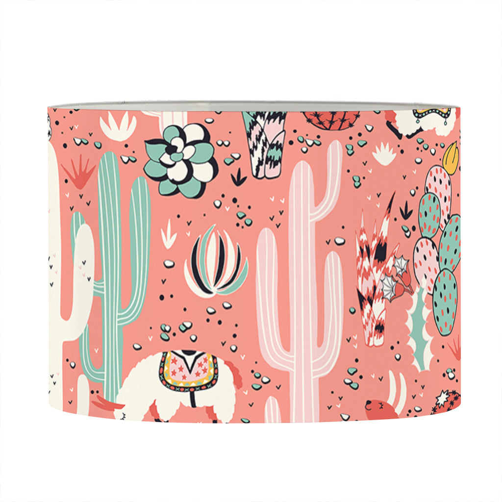 Happy Llama Pattern Print Drum Lamp Shade