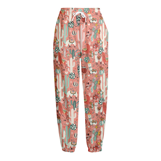 Happy Llama Pattern Print Fleece Lined Knit Pants