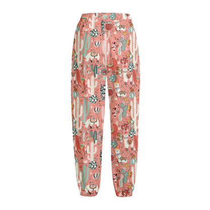 Happy Llama Pattern Print Fleece Lined Knit Pants