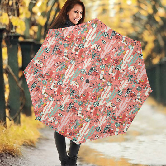 Happy Llama Pattern Print Foldable Umbrella