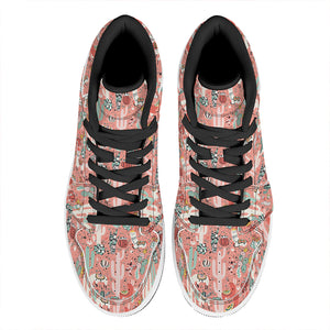 Happy Llama Pattern Print High Top Leather Sneakers