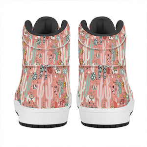 Happy Llama Pattern Print High Top Leather Sneakers