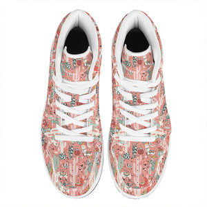 Happy Llama Pattern Print High Top Leather Sneakers