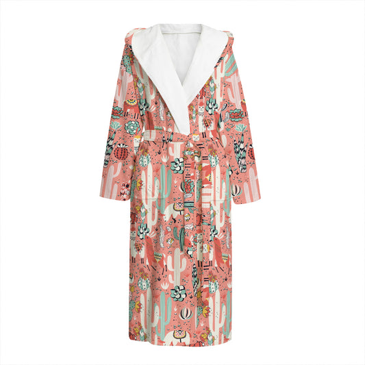 Happy Llama Pattern Print Hooded Bathrobe