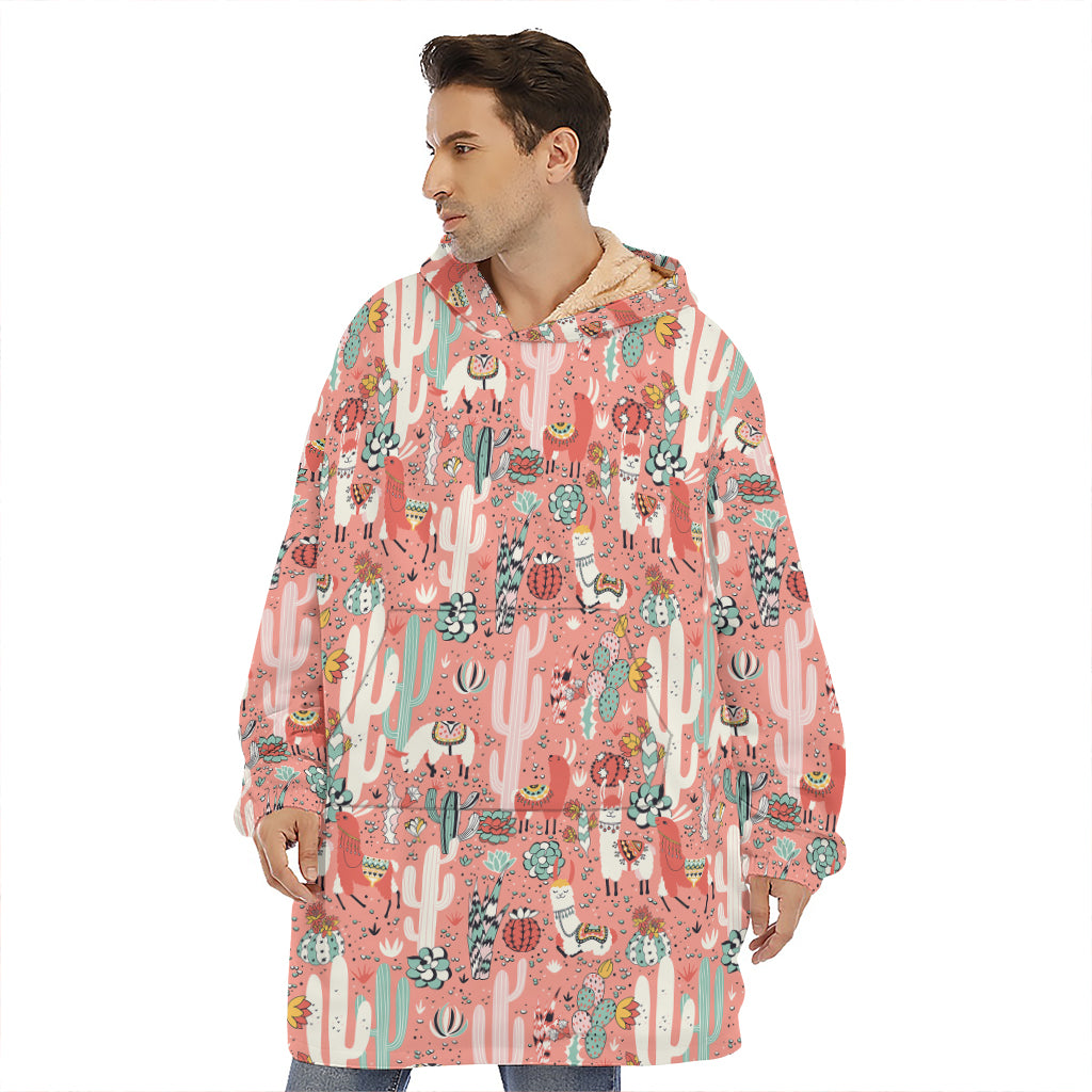 Happy Llama Pattern Print Hoodie Blanket