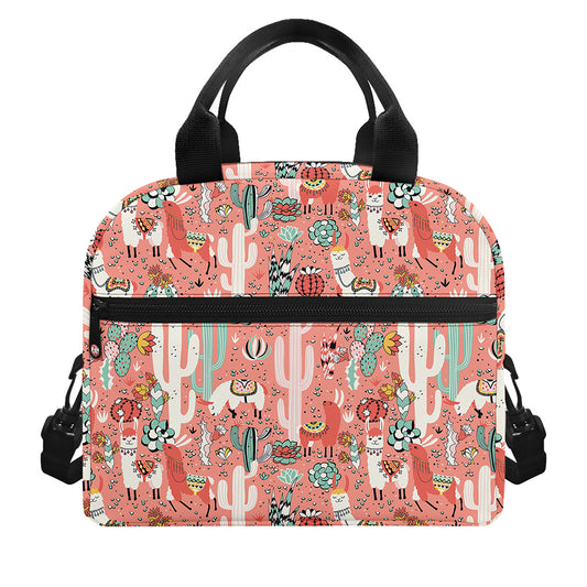 Happy Llama Pattern Print Insulated Lunch Bag