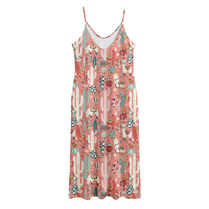 Happy Llama Pattern Print Jersey Midi Cami Dress