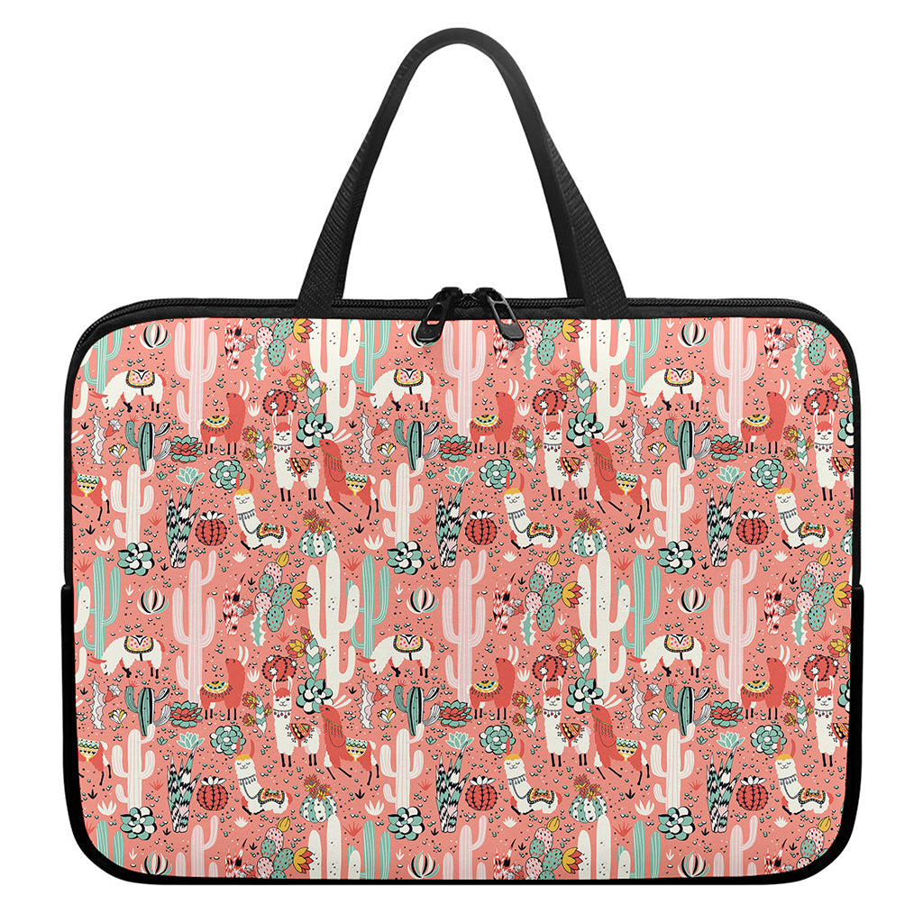 Happy Llama Pattern Print Laptop Sleeve With Handle