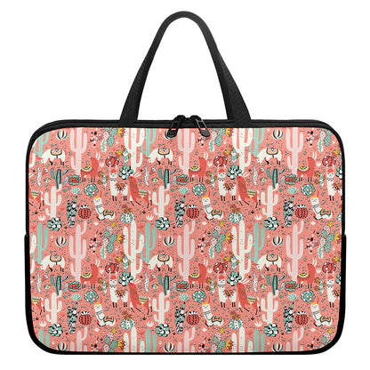 Happy Llama Pattern Print Laptop Sleeve With Handle