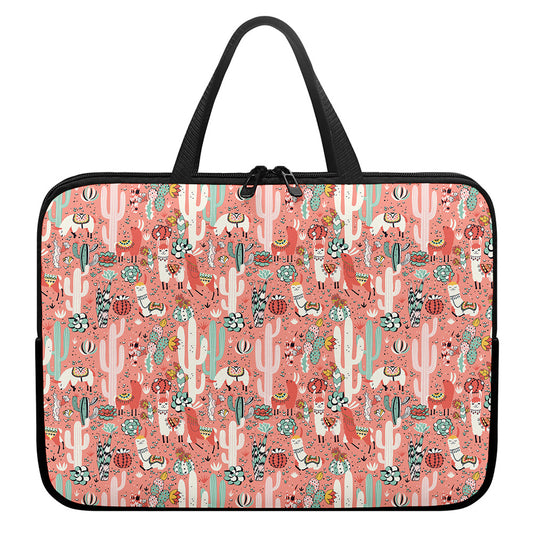 Happy Llama Pattern Print Laptop Sleeve With Handle