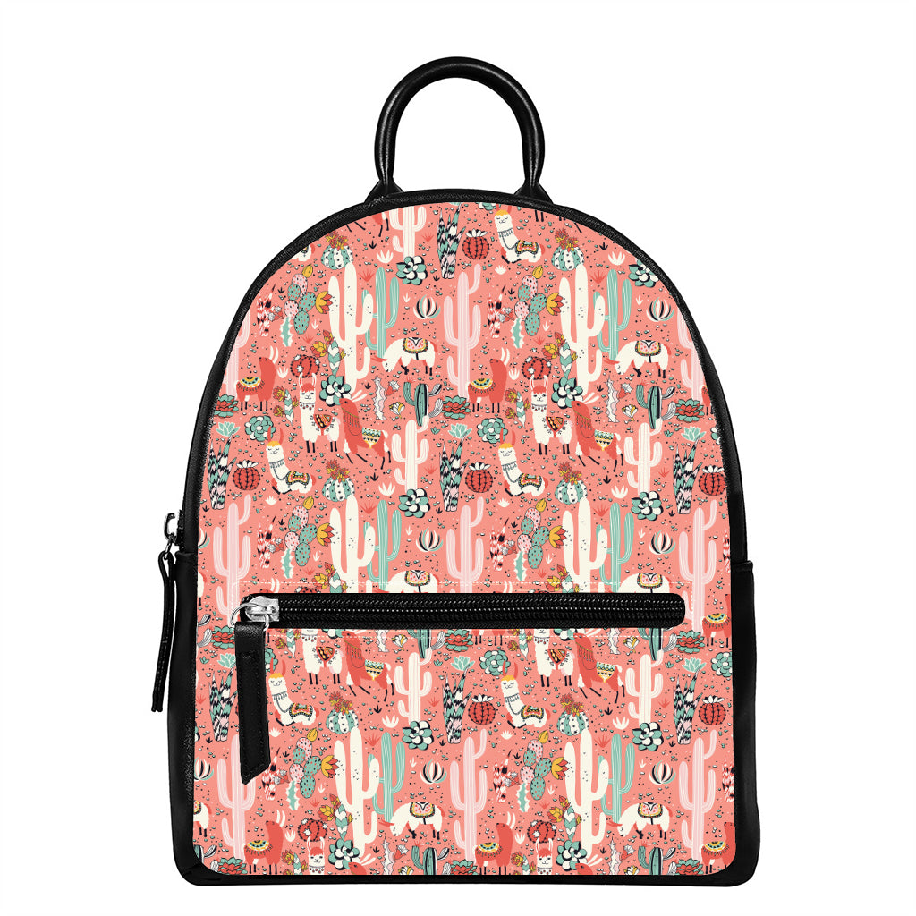 Happy Llama Pattern Print Leather Backpack