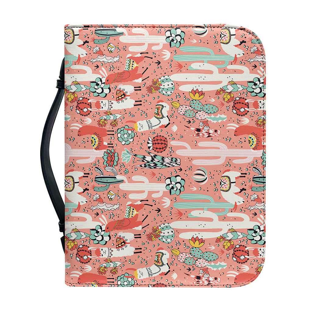 Happy Llama Pattern Print Leather Bible Cover