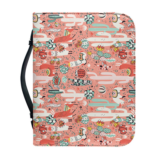 Happy Llama Pattern Print Leather Bible Cover