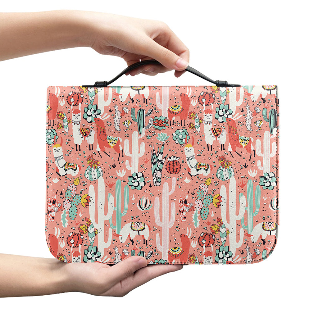Happy Llama Pattern Print Leather Bible Cover