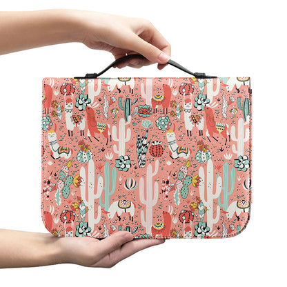 Happy Llama Pattern Print Leather Bible Cover