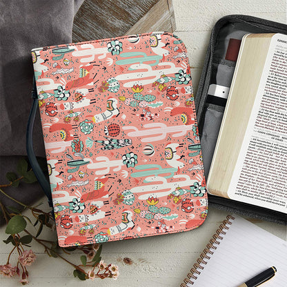 Happy Llama Pattern Print Leather Bible Cover