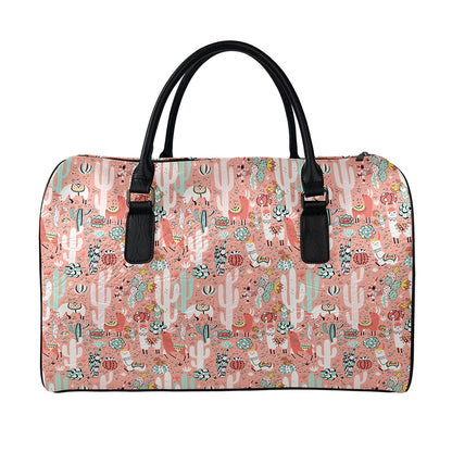 Happy Llama Pattern Print Leather Duffle Bag