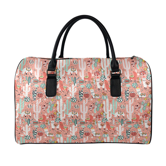 Happy Llama Pattern Print Leather Duffle Bag