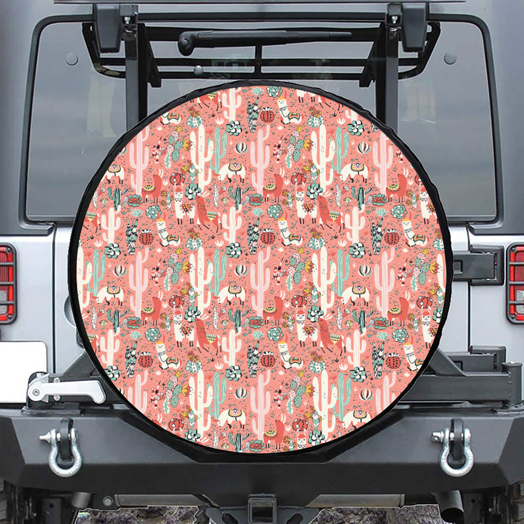 Happy Llama Pattern Print Leather Spare Tire Cover