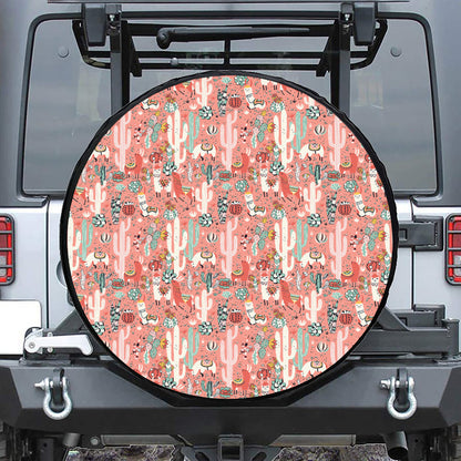 Happy Llama Pattern Print Leather Spare Tire Cover
