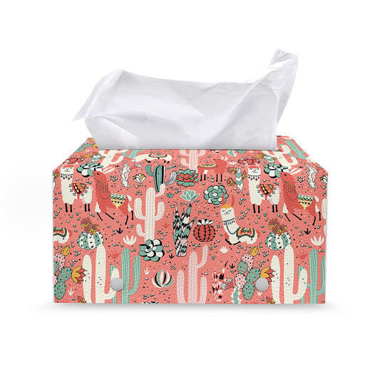 Happy Llama Pattern Print Leather Tissue Box Cover