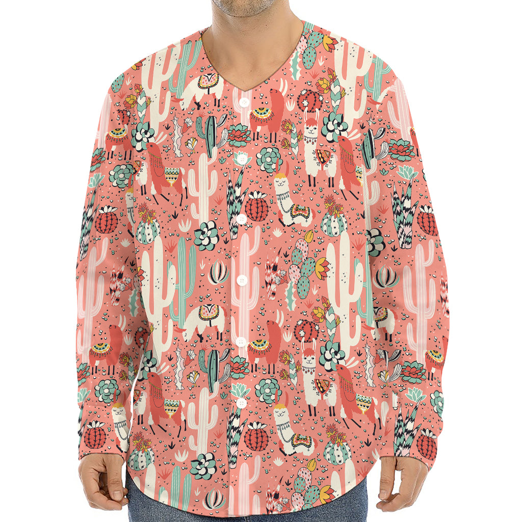 Happy Llama Pattern Print Long Sleeve Baseball Jersey